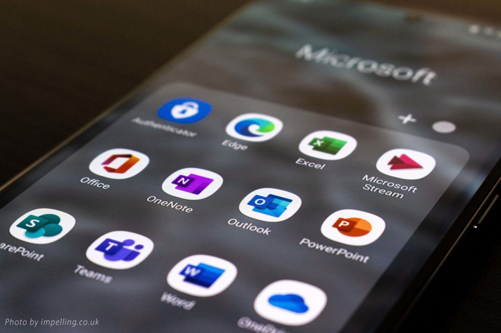 Phone with Microsoft Apps on the Screen